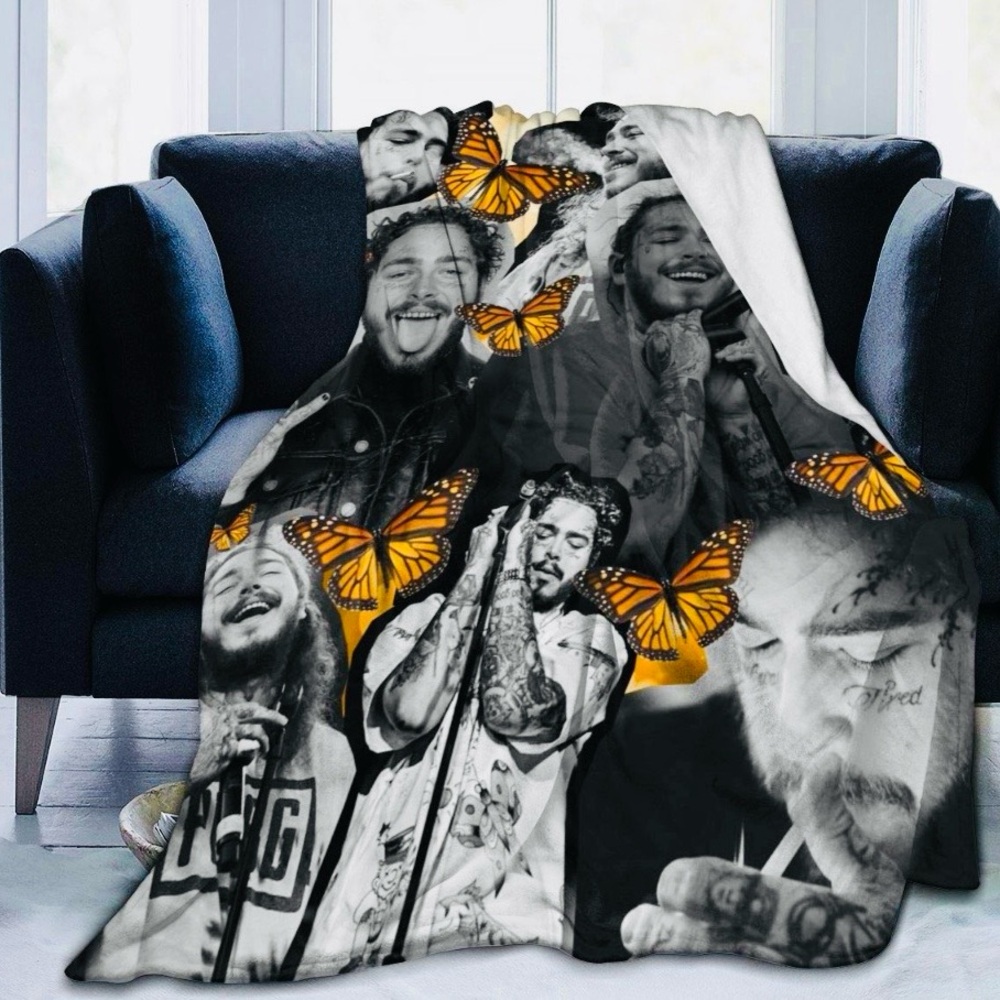 Post Malone Throw Blanket featuring Monarch Butterflies 40”x50” NWOT